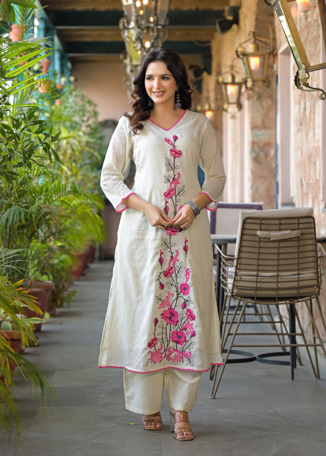 Mul cotton embroidered suit set