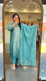 Chanderi suit with tissue panel both front n back