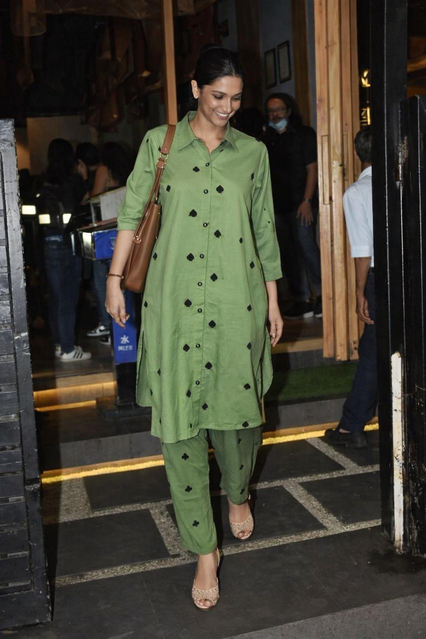 Pretty cotton designer embroidered co ord set in green