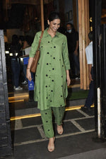 Pretty cotton designer embroidered co ord set in green