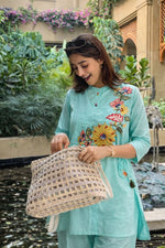 Pure cotton linen and jute coord set with embroidery on shrug!