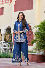 Fully embroidered royal blue co ord set
