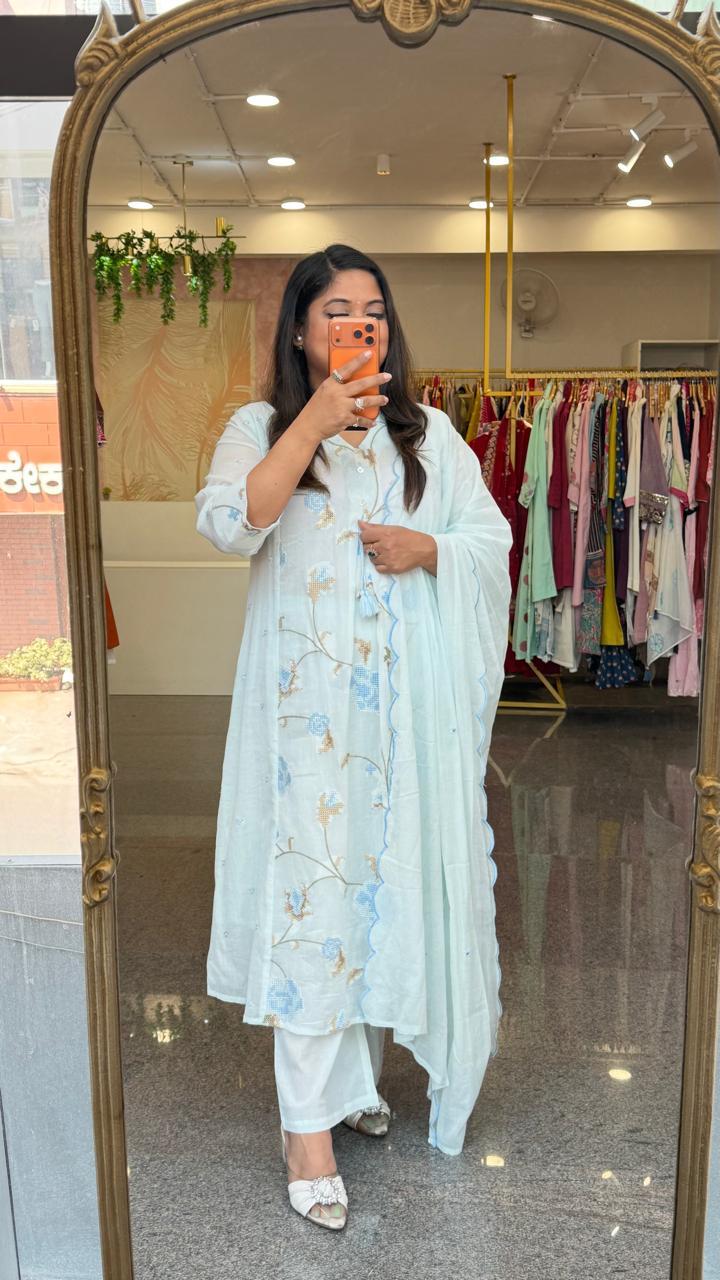 Restocked the super best selling Mul cotton suit set in blue