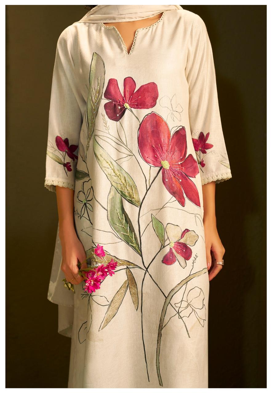 Super pretty and soft linen digital printed suit set in red