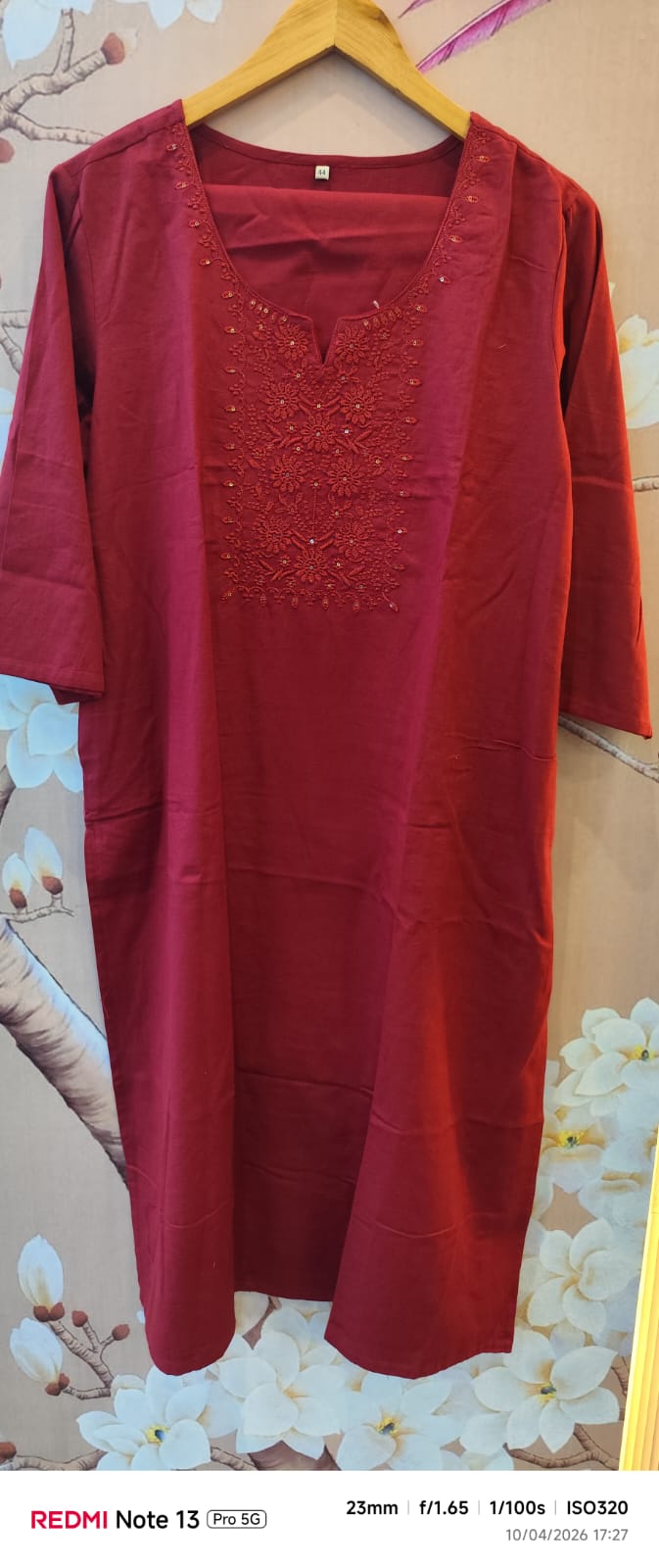 Solid embroided kurta pant in maroon