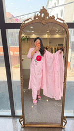 Pure cotton organza applique suit set in pink