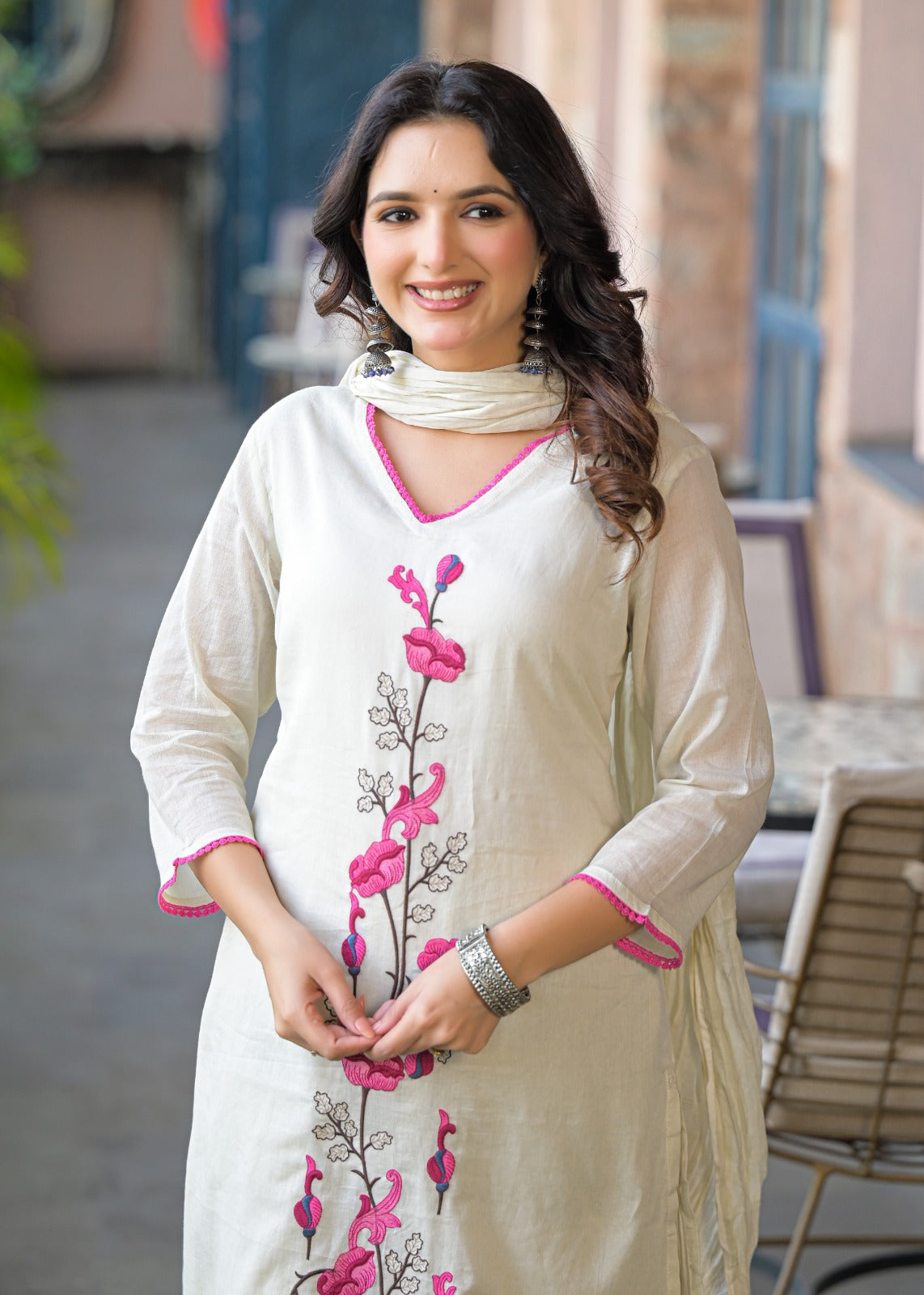 Mul cotton embroidered suit set