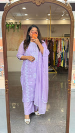 Mul cotton chikankari purple lining suit set