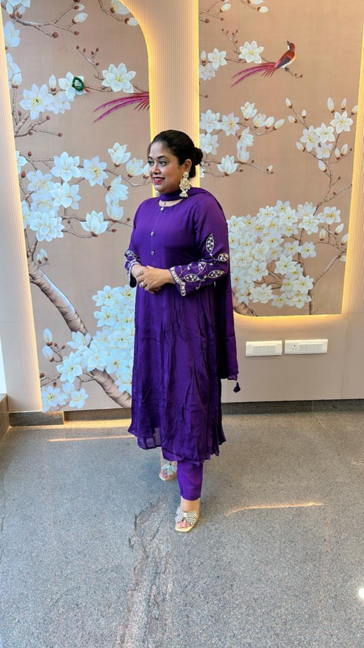 Pure chinon with beautiful handwork Anarkali suit set