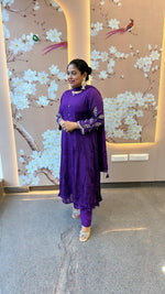 Pure chinon with beautiful handwork Anarkali suit set