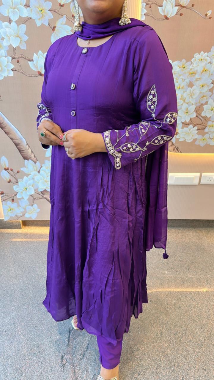 Pure chinon with beautiful handwork Anarkali suit set