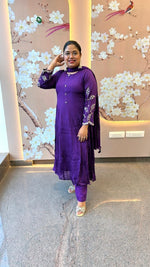 Pure chinon with beautiful handwork Anarkali suit set