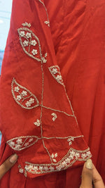 Pure chinon with beautiful handwork Anarkali suit set in rust