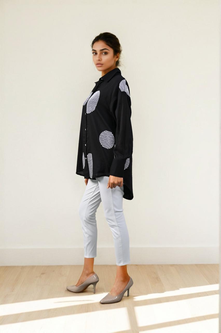 Pretty Mul cotton embroidered lining high low shirt