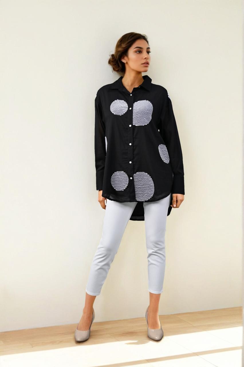 Pretty Mul cotton embroidered lining high low shirt