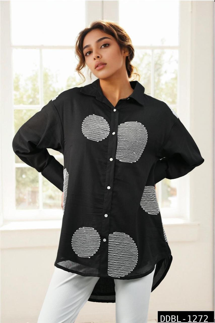 Pretty Mul cotton embroidered lining high low shirt