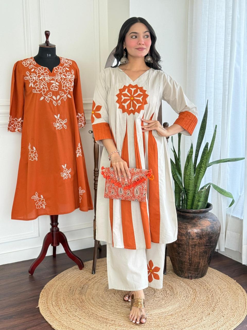 Pure cotton appliqué work kurta pant