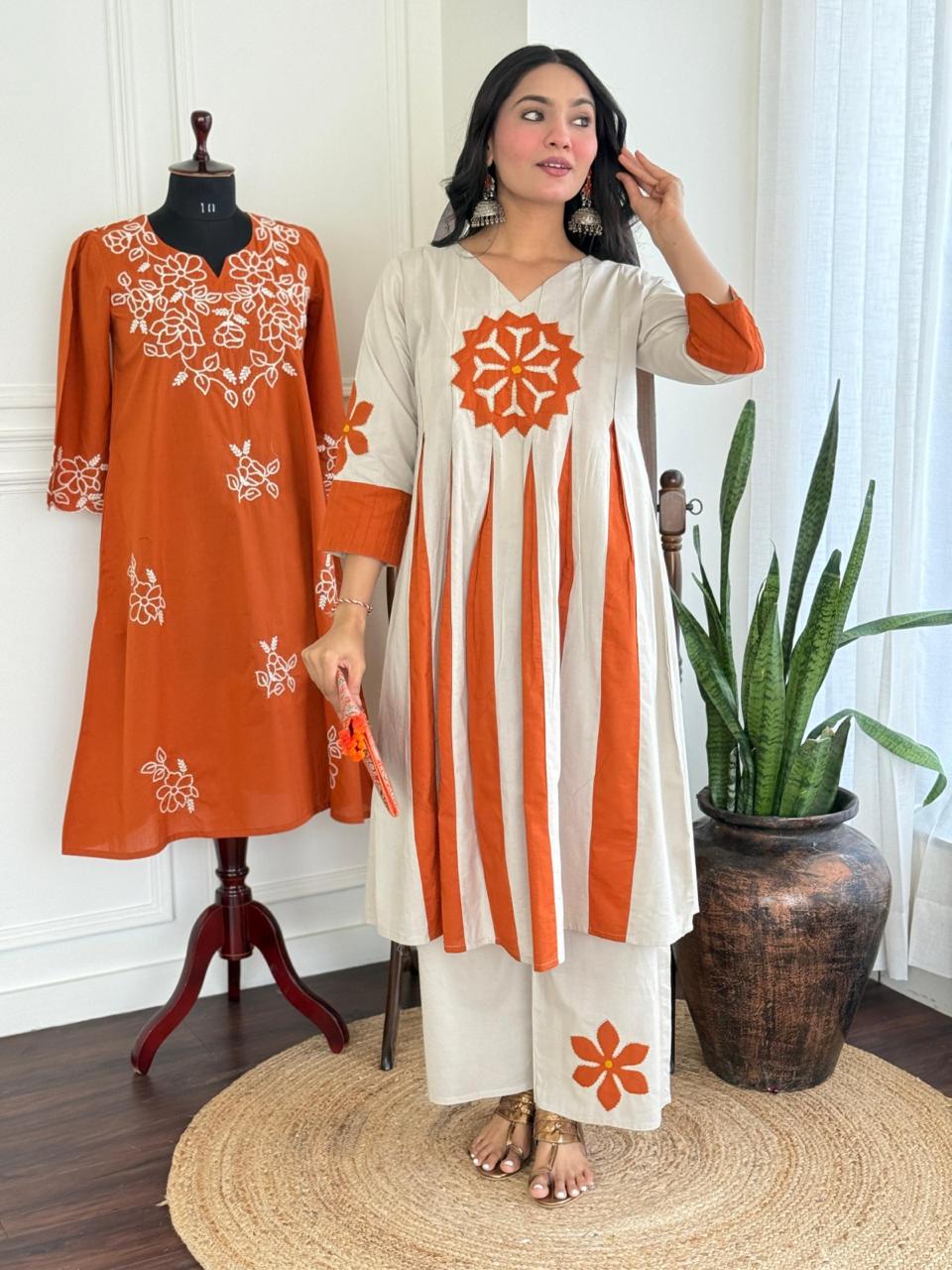 Pure cotton appliqué work kurta pant