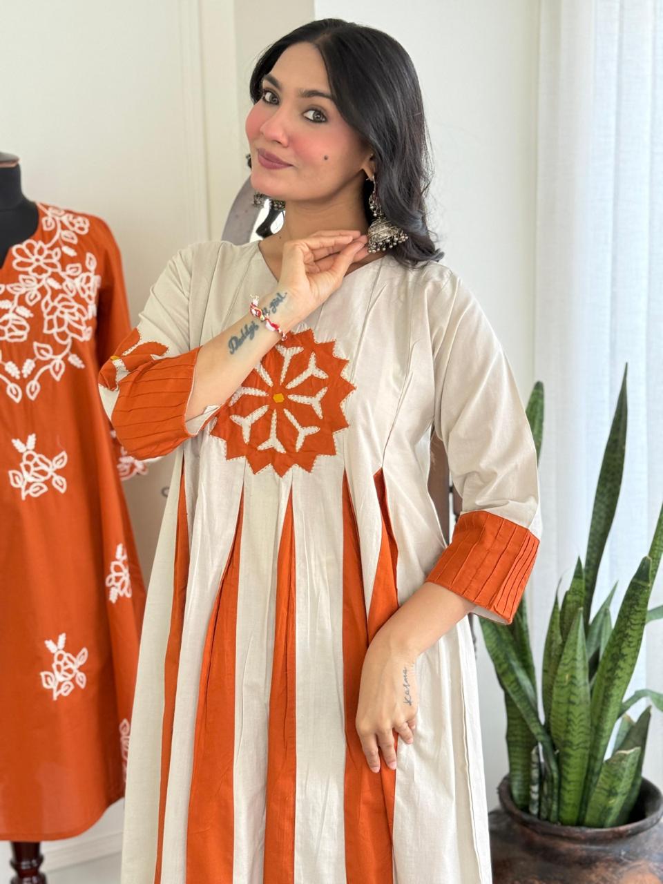 Pure cotton appliqué work kurta pant