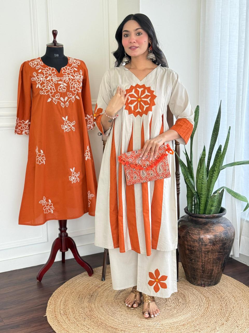 Pure cotton appliqué work kurta pant