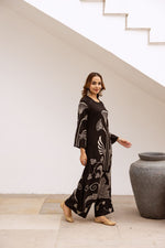 Heavy rayon printed palazzo set in yellow in black