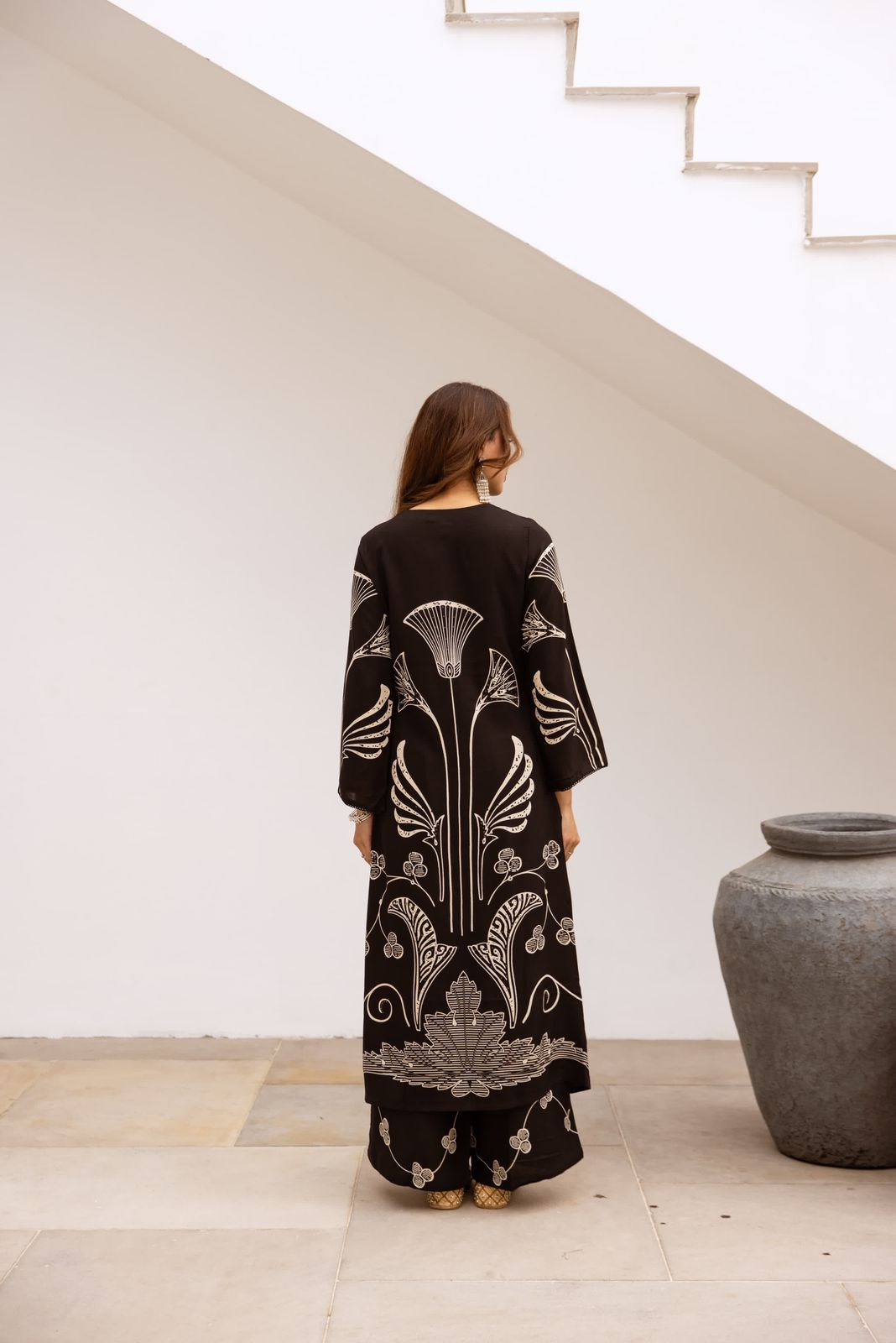 Heavy rayon printed palazzo set in yellow in black