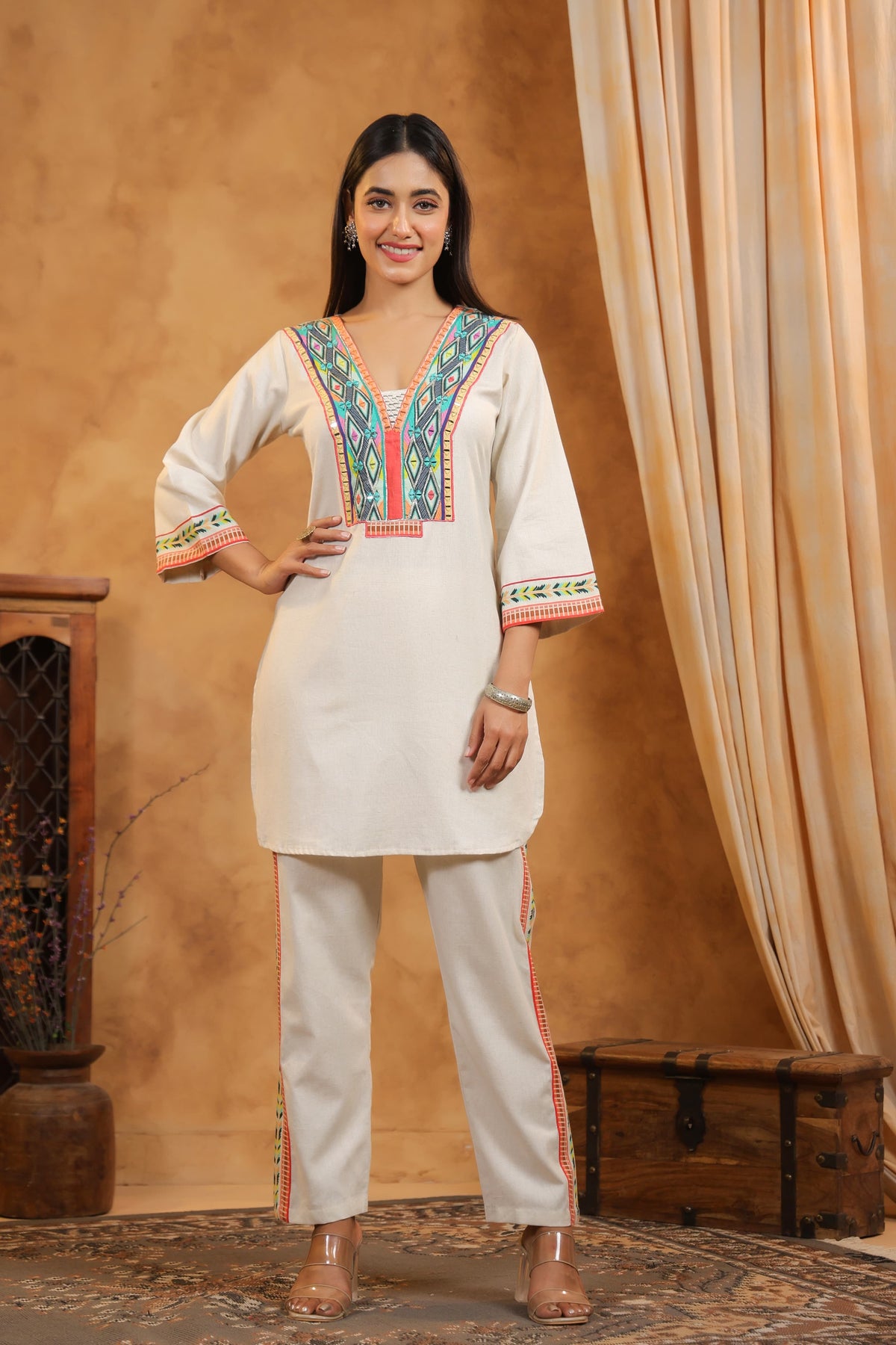 Designer mirror work cotton co ord set