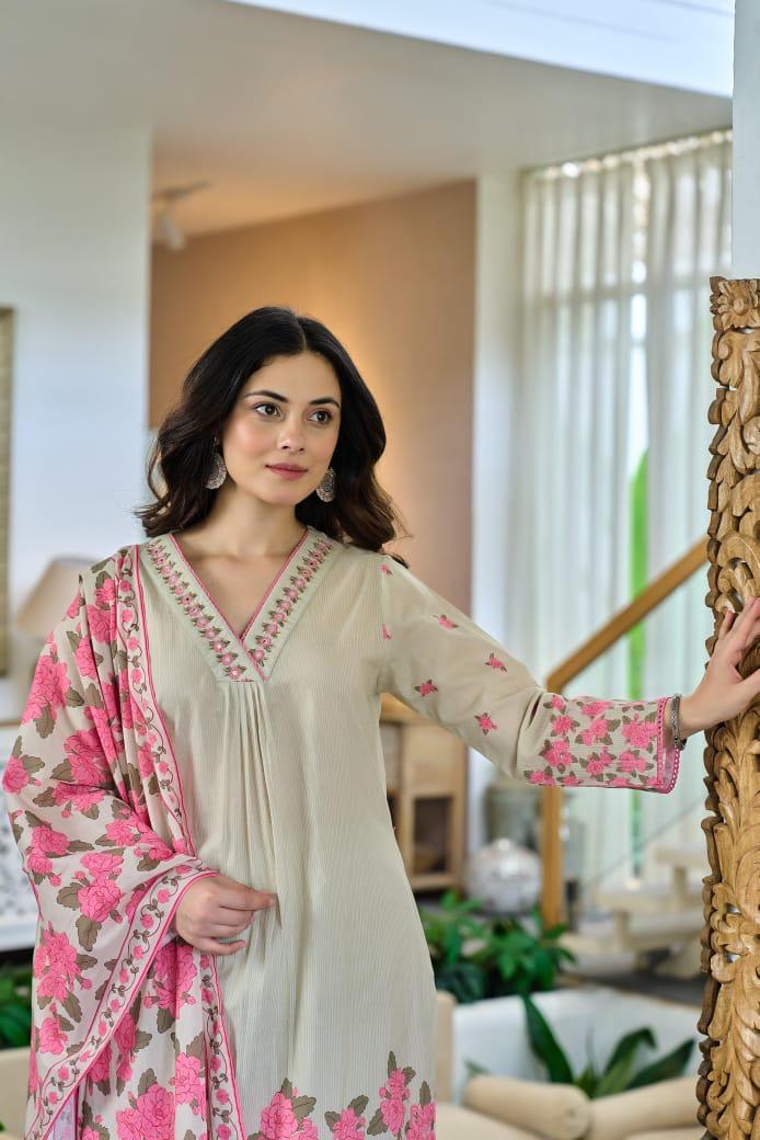 Beautiful cotton mint green digital printed suit set