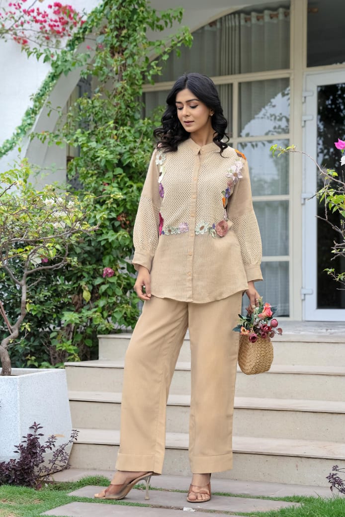 Stunning beige embroidered co ord set