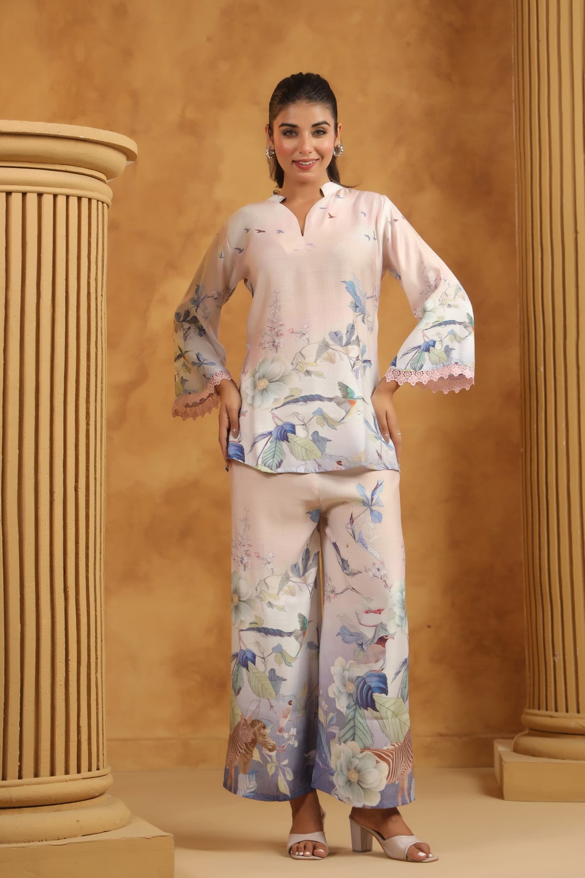 Pretty linen smart digital printed co-ord