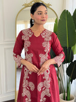 Best selling embroidered cotton co ord set in red
