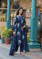 Pure cotton embroidery suit set in blue