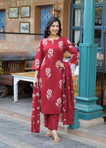 Pure cotton embroidery suit set in red