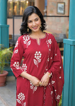 Pure cotton embroidery suit set in red