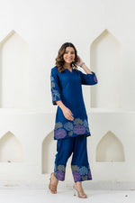 Royal blue embroidered designer cotton co ord