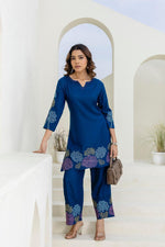 Royal blue embroidered designer cotton co ord