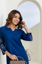 Royal blue embroidered designer cotton co ord