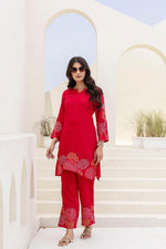 Red embroidered designer cotton co ord
