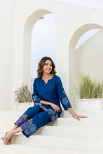 Royal blue embroidered designer cotton co ord