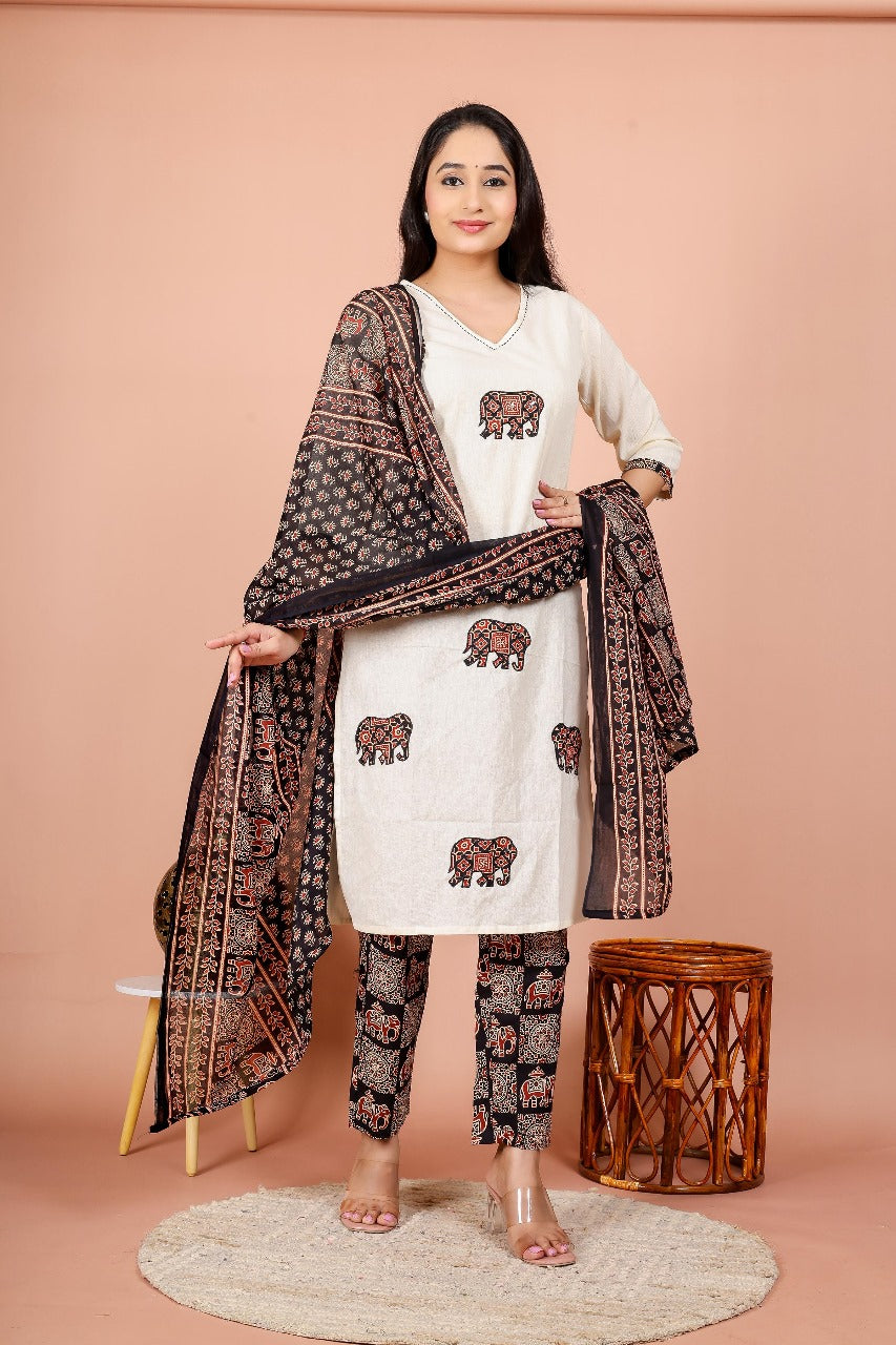 Appliqué work cotton suit set