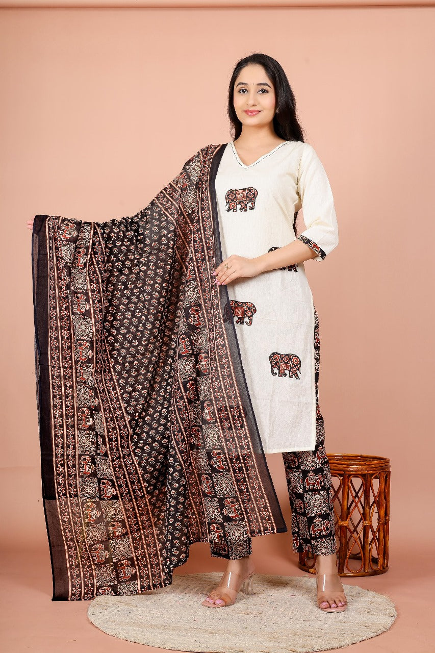 Appliqué work cotton suit set