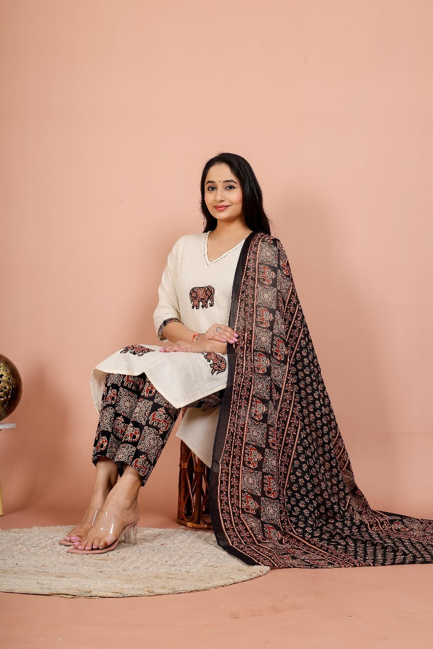 Appliqué work cotton suit set