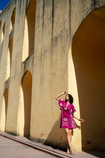 Embroidered cotton vacation dress in pink