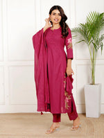 Pretty premium cotton embroidered full set in pink