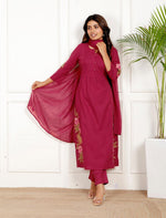 Pretty premium cotton embroidered full set in pink