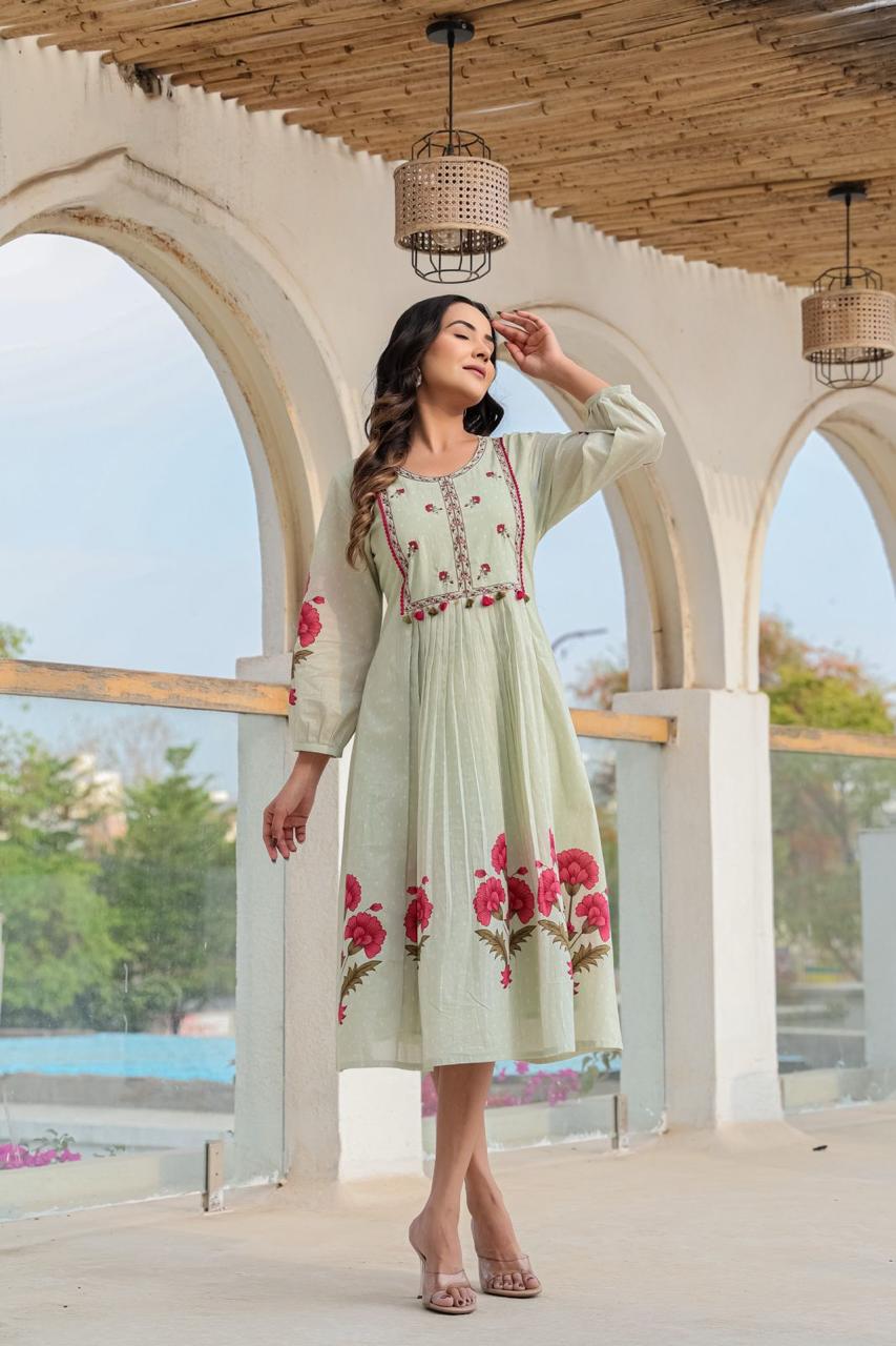 Mint green digital printed cotton one price with inner