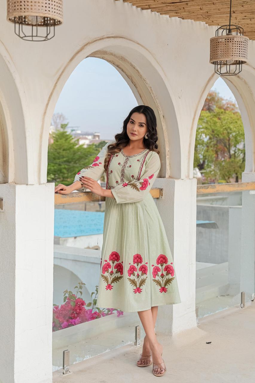 Mint green digital printed cotton one price with inner