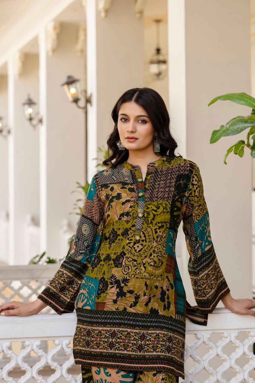 Premium rayon stylish co ord set in green n blue