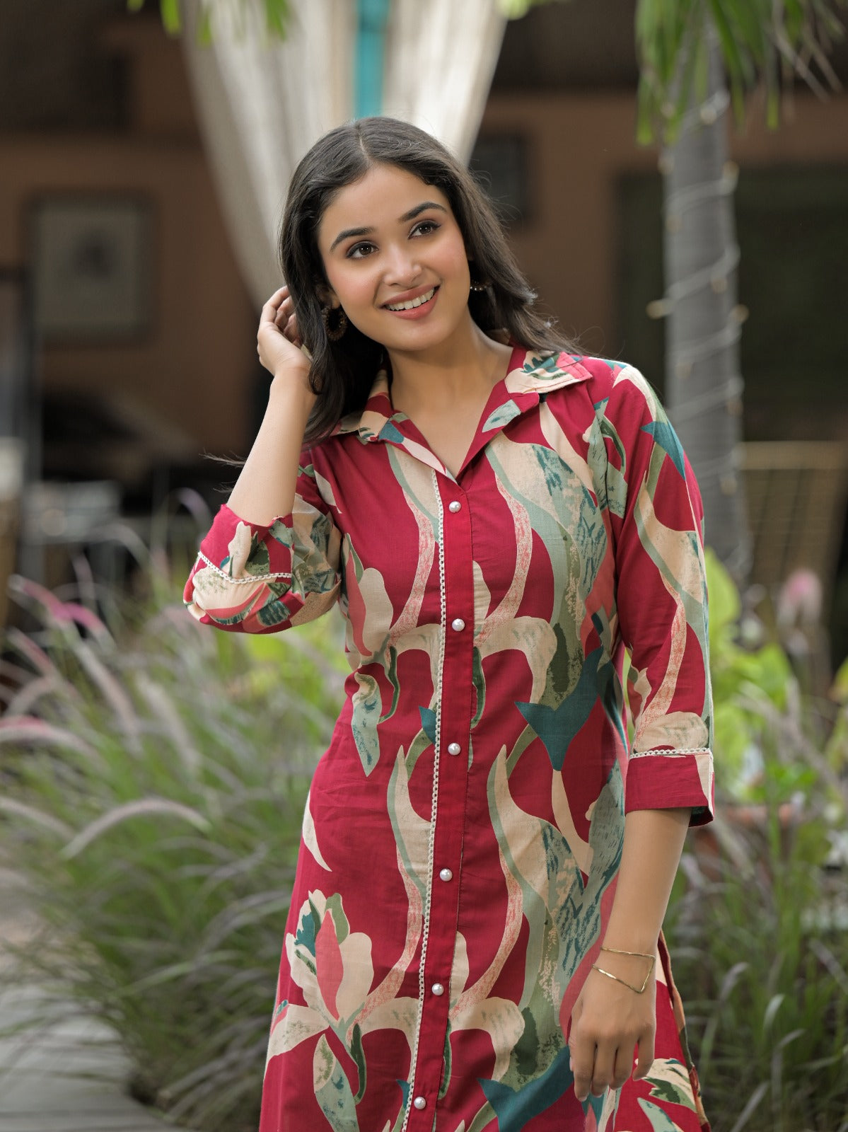 Smart cotton co ord in red