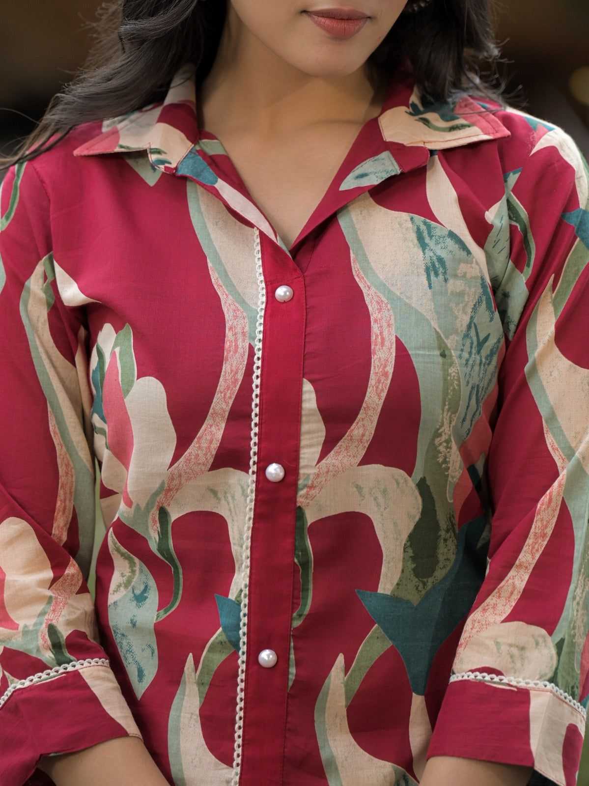 Smart cotton co ord in red